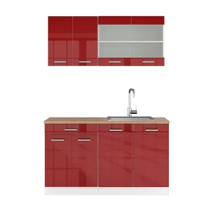 Eenpersoonskeuken rood hoogglans/wit 140x60x81.6 r-line Eenpersoonskeuken rood hoogglans/wit 140x60x81.6 r-line