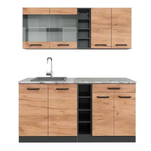 Eenpersoonskeuken eik goud/antraciet 160x60x81.6 r-line Eenpersoonskeuken eik goud/antraciet 160x60x81.6 r-line