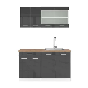 Eenpersoonskeuken antraciet hoogglans/wit 140x60x81.6 r-line Eenpersoonskeuken antraciet hoogglans/wit 140x60x81.6 r-line