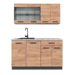 Eenpersoonskeuken eik goud/antraciet 140x60x81.6 r-line Eenpersoonskeuken eik goud/antraciet 140x60x81.6 r-line