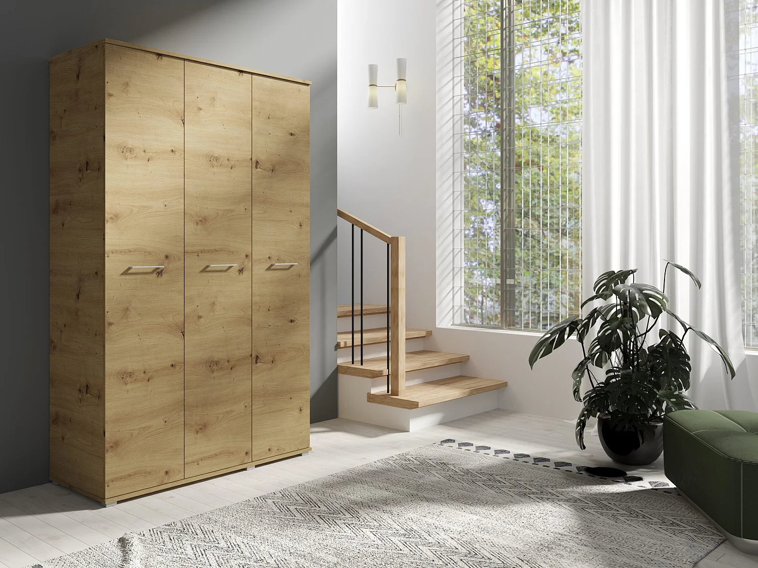Drie-deurs opengaande kast 120 cm × 200 cm ARTISAN | Planken + Kleerhangerstang
