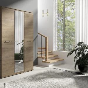 Drie-deurs opengaande kast SPIEGEL 120 cm × 200 cm TRUFFEL | Planken + Kleerhangerstang Drie-deurs opengaande kast SPIEGEL 120 cm × 200 cm TRUFFEL | Planken + Kleerhangerstang