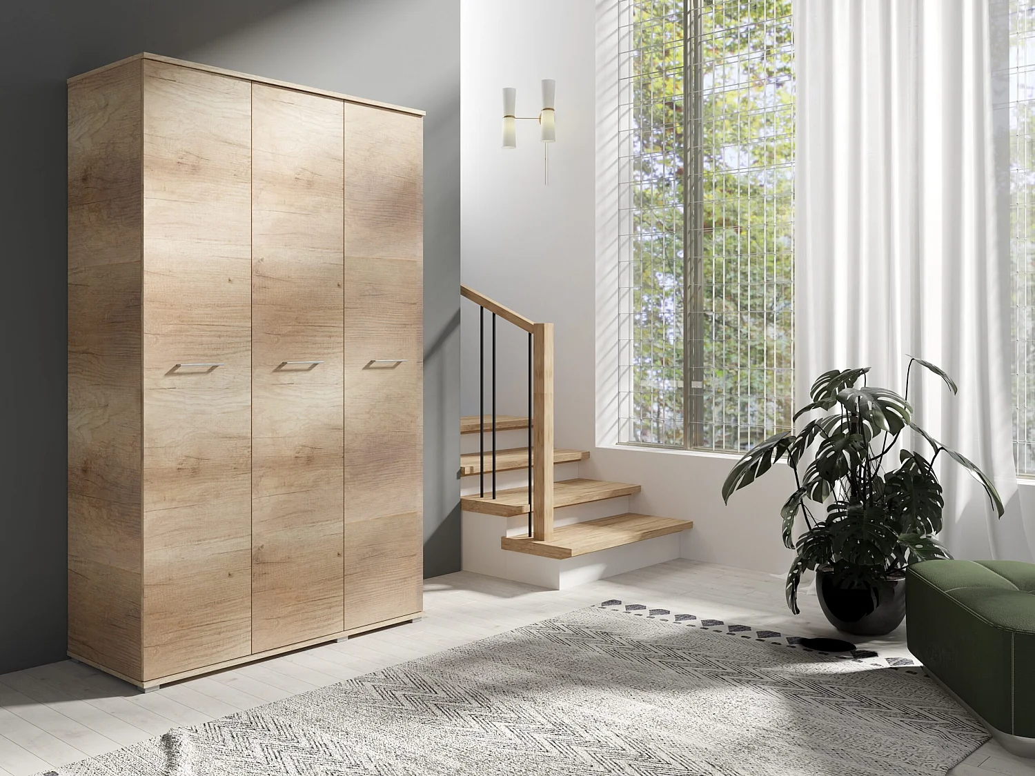 Drie-deurs opengaande kast 120 cm × 200 cm CANION | Planken + Kleerhangerstang