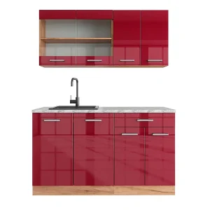 Eenpersoonskeuken rood hoogglans/gouden eik 140x60x81.6 r-line Eenpersoonskeuken rood hoogglans/gouden eik 140x60x81.6 r-line