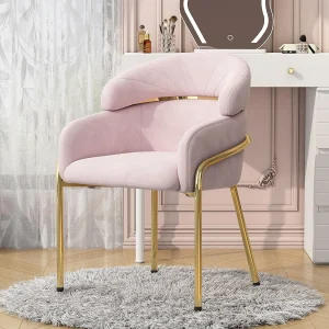 Eetkamerstoel – 45x53x79cm – metalen poten – Fluweel stof – Roze Eetkamerstoel – 45x53x79cm – metalen poten – Fluweel stof – Roze