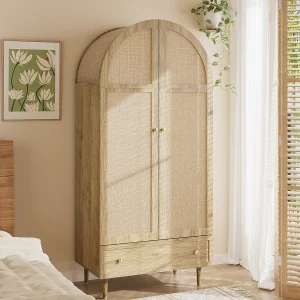Elegante kledingkast – 79 x 50 x 175 cm – met 2 deuren + 1 lade – stevige houten poten – MDF – naturel Elegante kledingkast – 79 x 50 x 175 cm – met 2 deuren + 1 lade – stevige houten poten – MDF – naturel