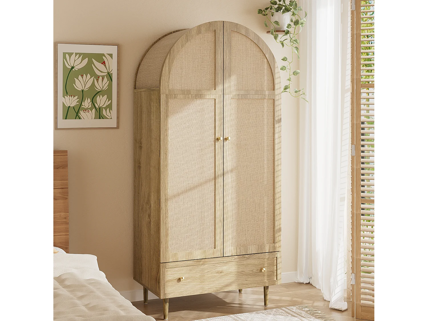 Elegante kledingkast - 79 x 50 x 175 cm - met 2 deuren + 1 lade - stevige houten poten - MDF - naturel
