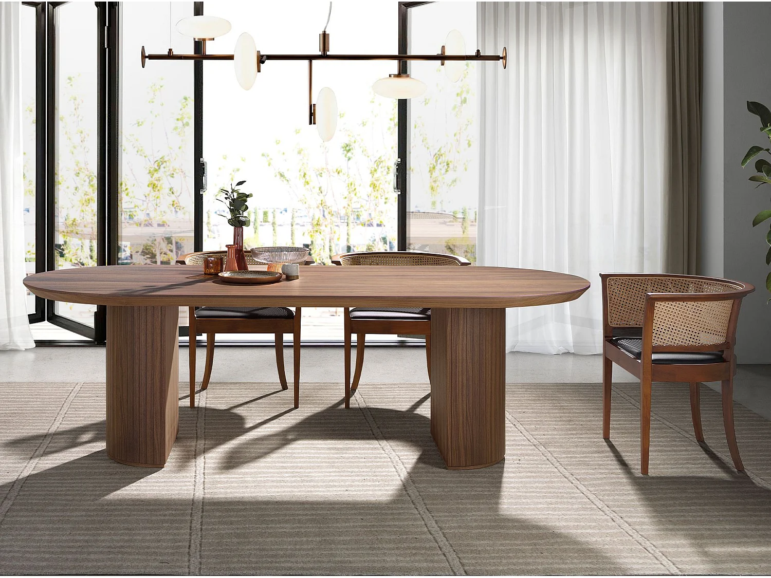 Eettafel ovale halve punt walnoot fineer 1104 ANGEL CERDA
