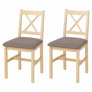 Eetkamerstoel MCW-F77 (set van 2),  naturel, bekleding grijs
