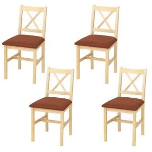 Eetkamerstoel MCW-F77 (set van 4),  naturel bekleding terracotta