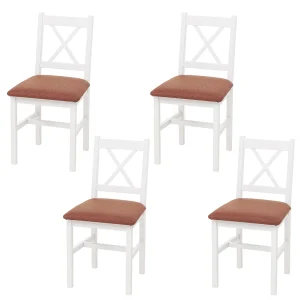 Eetkamerstoel MCW-F77 (set van 4), wit, bekleding terracotta Eetkamerstoel MCW-F77 (set van 4), wit, bekleding terracotta