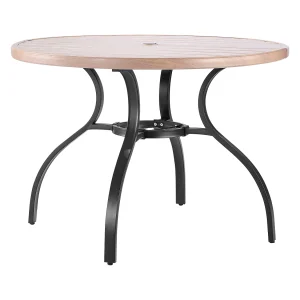 Eettafel SucceBuy voor Buiten Terras 103.5cm, Bistro Tafel Rond van Staal Houtlook voor 4 Personen, Gat voor Parasol van 3.8 cm, Grijs Eettafel SucceBuy voor Buiten Terras 103.5cm, Bistro Tafel Rond van Staal Houtlook voor 4 Personen, Gat voor Parasol van 3.8 cm, Grijs