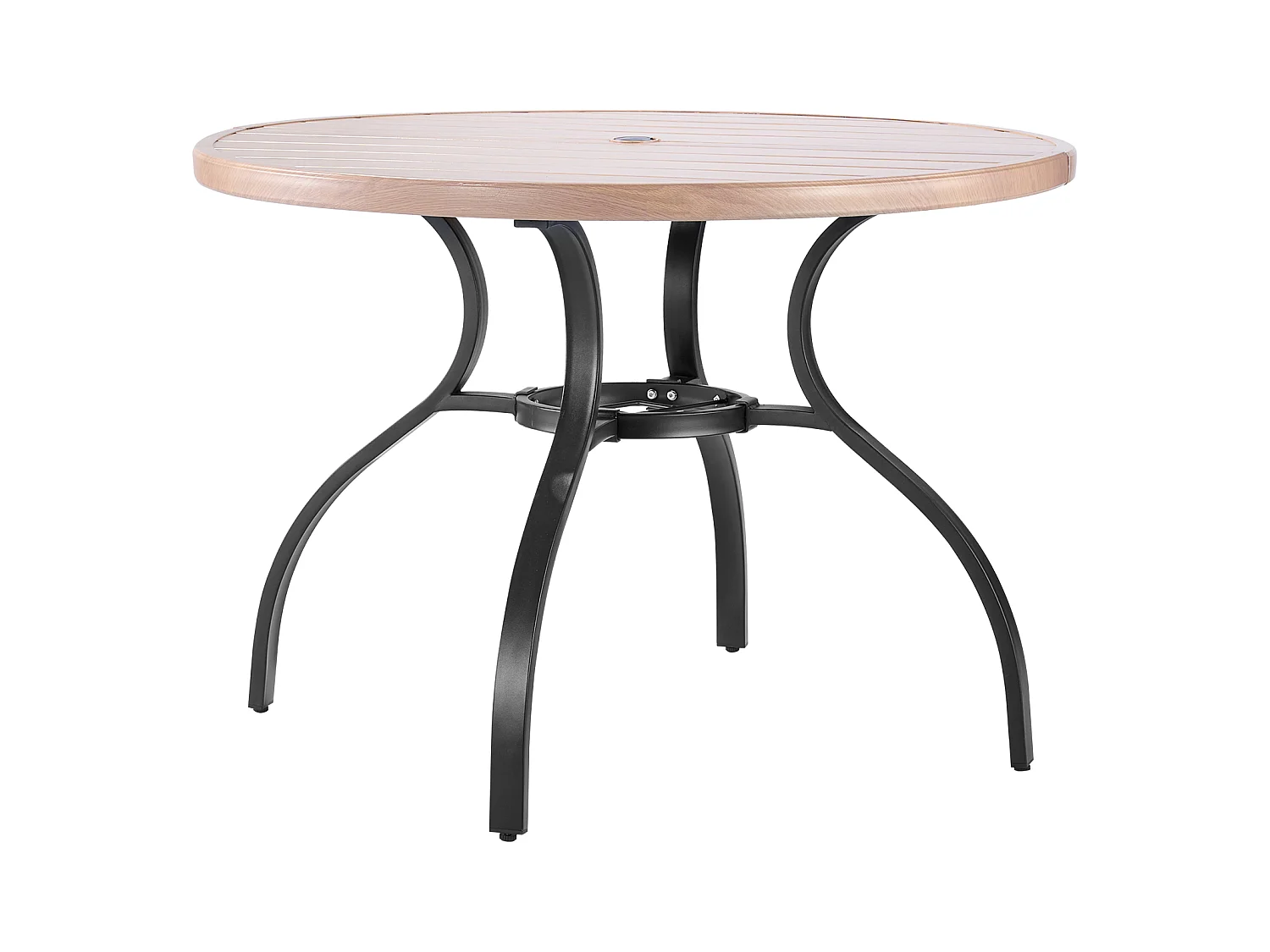 Eettafel SucceBuy voor Buiten Terras 103.5cm, Bistro Tafel Rond van Staal Houtlook voor 4 Personen, Gat voor Parasol van 3.8 cm, Grijs