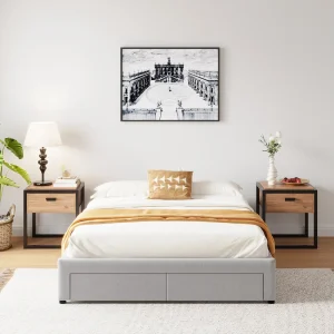 Eigentijds bed met laden SACRAMENTO – 160×200 – grijs, Elegant en Functioneel Eigentijds bed met laden SACRAMENTO – 160×200 – grijs, Elegant en Functioneel