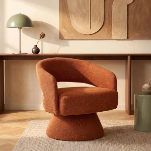 Draaibare fauteuil in terracotta chenille stof FEDOTE Draaibare fauteuil in terracotta chenille stof FEDOTE