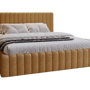 Emporius Gestoffeerd Bed 140×200 Billo – Lattenbodem, Opbergruimte, Beddengoedbox, Hoofdeinde, Bedframe – Tweepersoonsbed – Boucle Oranje (Anthology 10)