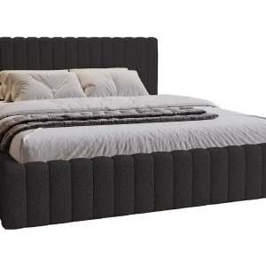 Emporius Gestoffeerd Bed 140×200 Billo – Lattenbodem, Opbergruimte, Beddengoedbox, Hoofdeinde, Bedframe – Tweepersoonsbed – Boucle Zwart (Anthology 19)