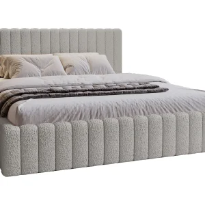 Emporius Gestoffeerd Bed 140×200 Billo – Lattenbodem, Opbergruimte, Beddengoedbox, Hoofdeinde, Bedframe – Tweepersoonsbed – Boucle Lichtgrijs (Anthology 15)