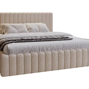 Emporius Gestoffeerd Bed 200×200 Billo – Lattenbodem, Opbergruimte, Beddengoedbox, Hoofdeinde, Bedframe – Tweepersoonsbed – Boucle Beige (Anthology 3)