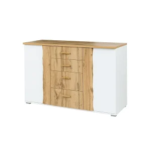 Commode WOOD 4 lades en 2 deuren in eiken en wit kleur Commode WOOD 4 lades en 2 deuren in eiken en wit kleur