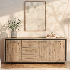 Dressoir met 3 deuren en 3 laden van MDF – Natuur en zwart – NALAMANE – Koop nu online