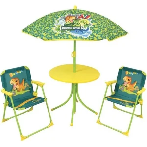 Fun House Jurassic World Kinder Tuinmeubelset met ronde tafel, 2 inklapbare stoelen en parasol Fun House Jurassic World Kinder Tuinmeubelset met ronde tafel, 2 inklapbare stoelen en parasol