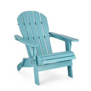 Fauteuil van acaciahout, lichtblauw – RUBERTS