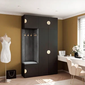 Garderobe Aria V7 Zwart Gestoffeerd Fluweel Grafiet Haken en Planken Garderobe Aria V7 Zwart Gestoffeerd Fluweel Grafiet Haken en Planken