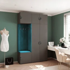 Garderobe Aria V7 Grijs Gestoffeerd Fluweel Marineblauw Haken en Planken Garderobe Aria V7 Grijs Gestoffeerd Fluweel Marineblauw Haken en Planken