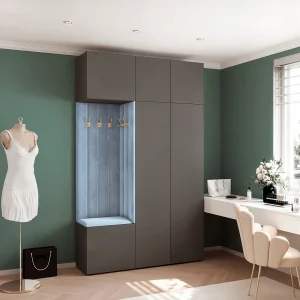 Garderobe Aria V7 Grijs Gestoffeerd Fluweel Lichtblauw Haken en Planken Garderobe Aria V7 Grijs Gestoffeerd Fluweel Lichtblauw Haken en Planken
