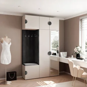 Garderobe Aria V7 Kasjmier Gestoffeerd Fluweel Zwart met Spiegel Haken en Planken Garderobe Aria V7 Kasjmier Gestoffeerd Fluweel Zwart met Spiegel Haken en Planken