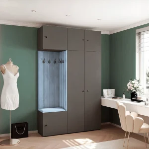 Garderobe Aria V7 Grijs Gestoffeerd Fluweel Lichtblauw Haken en Planken Garderobe Aria V7 Grijs Gestoffeerd Fluweel Lichtblauw Haken en Planken