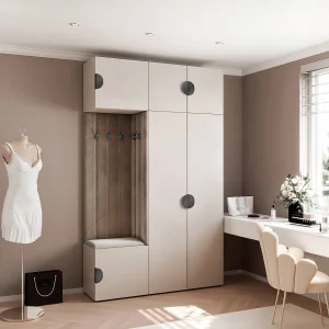 Garderobe Aria V7 Kasjmier Gestoffeerd Fluweel Taupe Haken en Planken Garderobe Aria V7 Kasjmier Gestoffeerd Fluweel Taupe Haken en Planken