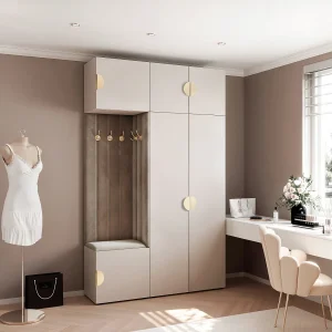 Garderobe Aria V7 Kasjmier Gestoffeerd Fluweel Taupe Haken en Planken Garderobe Aria V7 Kasjmier Gestoffeerd Fluweel Taupe Haken en Planken