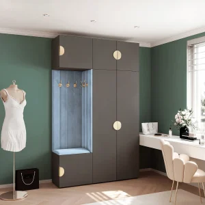 Garderobe Aria V7 Grijs Gestoffeerd Fluweel Lichtblauw Haken en Planken Garderobe Aria V7 Grijs Gestoffeerd Fluweel Lichtblauw Haken en Planken