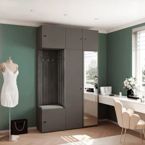 Garderobe Aria V7 Grijs Gestoffeerd Fluweel Antraciet met Spiegel Haken en Planken Garderobe Aria V7 Grijs Gestoffeerd Fluweel Antraciet met Spiegel Haken en Planken
