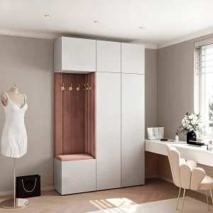 Garderobe Aria V7 Wit Gestoffeerd Fluweel Roestrood Haken en Planken Garderobe Aria V7 Wit Gestoffeerd Fluweel Roestrood Haken en Planken