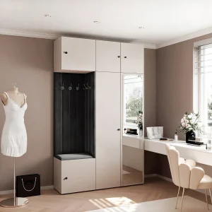 Garderobe Aria V7 Kasjmier Gestoffeerd Fluweel Zwart met Spiegel Haken en Planken Garderobe Aria V7 Kasjmier Gestoffeerd Fluweel Zwart met Spiegel Haken en Planken