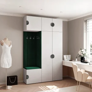 Garderobe Aria V7 Wit Gestoffeerd Fluweel Donkergroen Haken en Planken Garderobe Aria V7 Wit Gestoffeerd Fluweel Donkergroen Haken en Planken