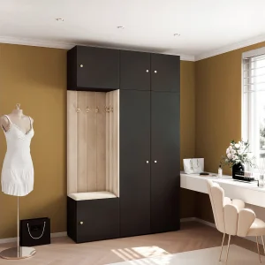 Garderobe Aria V7 Zwart Gestoffeerd Fluweel Beige Haken en Planken Garderobe Aria V7 Zwart Gestoffeerd Fluweel Beige Haken en Planken