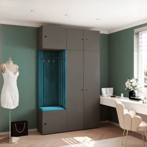 Garderobe Aria V7 Grijs Gestoffeerd Fluweel Marineblauw Haken en Planken Garderobe Aria V7 Grijs Gestoffeerd Fluweel Marineblauw Haken en Planken