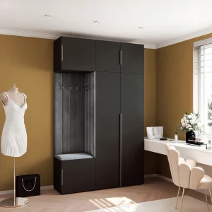 Garderobe Aria V7 Zwart Gestoffeerd Fluweel Grafiet Haken en Planken Garderobe Aria V7 Zwart Gestoffeerd Fluweel Grafiet Haken en Planken