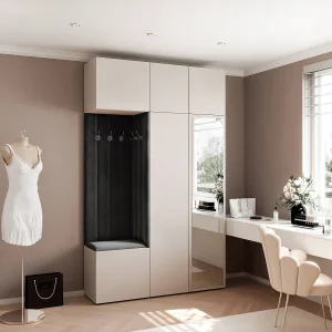 Garderobe Aria V7 Kasjmier Gestoffeerd Fluweel Zwart met Spiegel Haken en Planken Garderobe Aria V7 Kasjmier Gestoffeerd Fluweel Zwart met Spiegel Haken en Planken