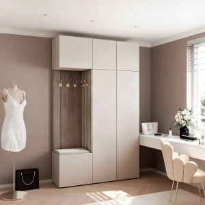 Garderobe Aria V7 Kasjmier Gestoffeerd Fluweel Taupe Haken en Planken Garderobe Aria V7 Kasjmier Gestoffeerd Fluweel Taupe Haken en Planken