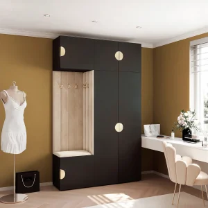 Garderobe Aria V7 Zwart Gestoffeerd Fluweel Beige Haken en Planken Garderobe Aria V7 Zwart Gestoffeerd Fluweel Beige Haken en Planken