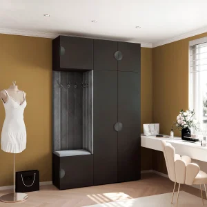 Garderobe Aria V7 Zwart Gestoffeerd Fluweel Grafiet Haken en Planken Garderobe Aria V7 Zwart Gestoffeerd Fluweel Grafiet Haken en Planken