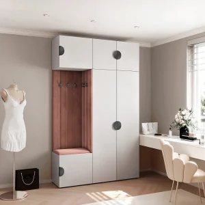 Garderobe Aria V7 Wit Gestoffeerd Fluweel Roestrood Haken en Planken Garderobe Aria V7 Wit Gestoffeerd Fluweel Roestrood Haken en Planken