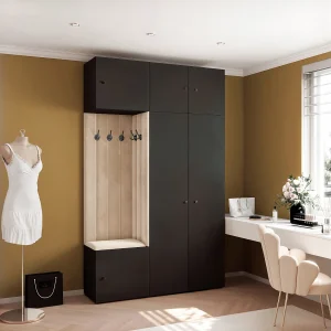 Garderobe Aria V7 Zwart Gestoffeerd Fluweel Beige Haken en Planken Garderobe Aria V7 Zwart Gestoffeerd Fluweel Beige Haken en Planken