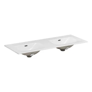 Dubbele wastafel VELOA 120 cm ovale kommen wit glanzend keramiek