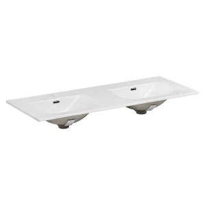 Dubbele wastafel ESSEN 120 cm inbouw wit glanzend keramiek
